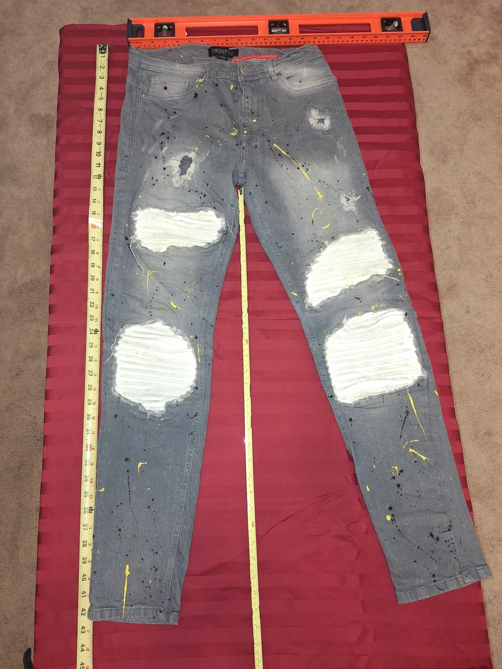 Slim Straight Gray Distressed Paint-Splatter Jeans